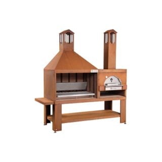 Combinato Corten Vulcano Fire con caminetto e forno pizza in formato quadrato