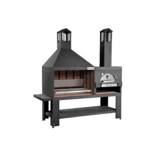 Combinato Nero Vulcano Fire con caminetto e forno pizza in formato quadrato