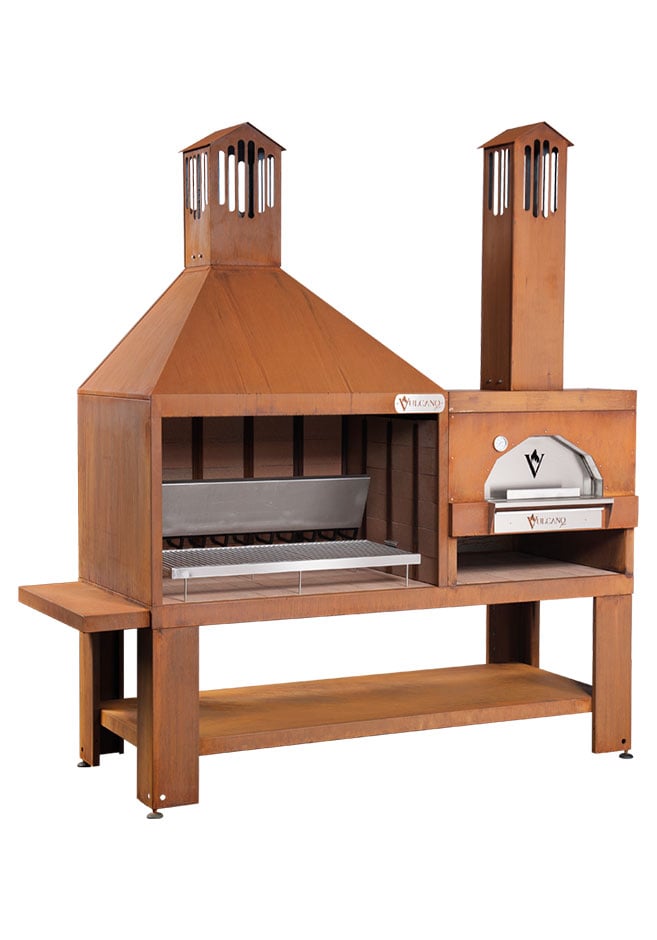 Combinato Corten con caminetto e forno pizza